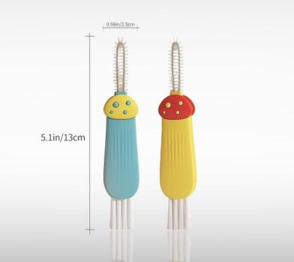 3 Pcs 3 in 1 Cup Lid Gap Cleaning Brush Multifunctional Bottle Cleaning Brush for Water Bottle Cup Lid Gap for Gaps of Various Containers - color: Yellow Blue(mushroom)