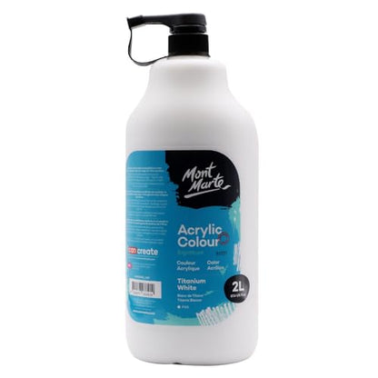 Mont Marte Discovery School Acrylic, Titanium White, 1/2 Gallon (2 Liter). Ideal for Students and Artists. Excellent Coverage and Fast Drying. Pump Lid Included. - color: Titanium White
