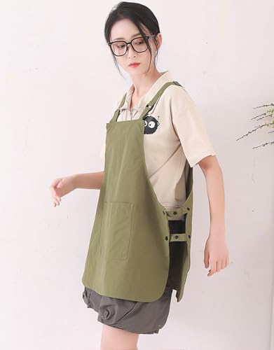 NEWGEM Waterproof Apron with Pockets for Women Cooking Painting Baking Gardening - color: 3 Pockets Green