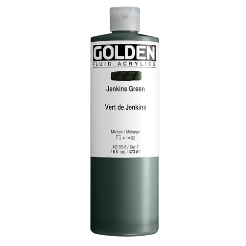 GOLDEN Fluid Acrylics, Jenkins Green, 16 fl. oz. Bottle, Professional Acrylic Paint, Semi-Transparent