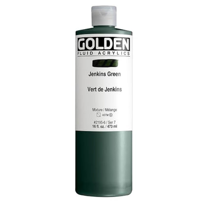 GOLDEN Fluid Acrylics, Jenkins Green, 16 fl. oz. Bottle, Professional Acrylic Paint, Semi-Transparent