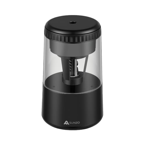 SUNZO Electric Pencil Sharpener, Fully Automatic Sharpener with Auto in & Out, Rechargeable Battery Powered Sharpener for Colored Pencils, Heavy Duty Sharpener for Kids Classroom Office Home (Black) - color: Black