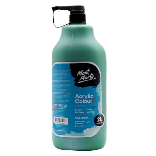 Mont Marte Discovery School Acrylic, Sap Green, 1/2 Gallon (2 Liter). Ideal for Students and Artists. Excellent Coverage and Fast Drying. Pump Lid Included. - color: Sap Green
