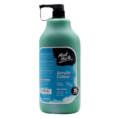 Mont Marte Discovery School Acrylic, Sap Green, 1/2 Gallon (2 Liter). Ideal for Students and Artists. Excellent Coverage and Fast Drying. Pump Lid Included. - color: Sap Green