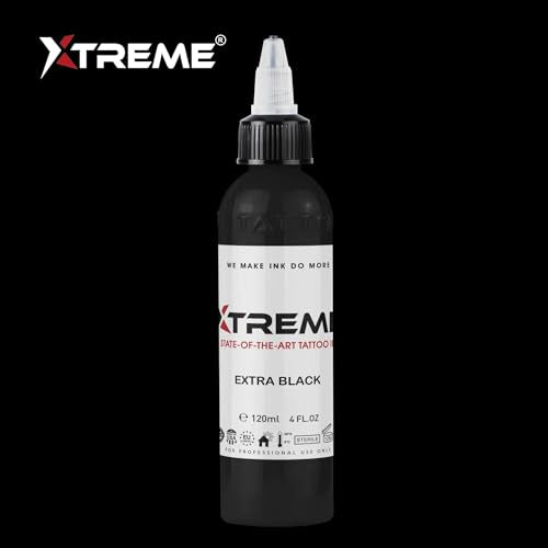 Xtreme Tattoo Ink, Versatile Medium Viscosity for Precision Tattooing, Rich Hue, Quick Healing, Acrylic-Free, Water Based and Premium Quality, Ready-to-Use Tattoo Ink (Extra Black, 4 oz) - color: Extra Black, size: 4 oz