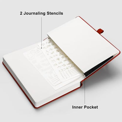 RETTACY Dotted Journal Notebook, 192 Pages, A5 Medium Size (5.7'' x 8.3''), Leather Hardcover, 100 GSM Thick Paper, for Journaling, Planning, Tracking (Red) - color: Red, style: Dotted