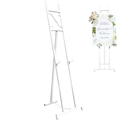 Easel Stand, 13.5" x 53.5" Adjustable Height Metal Easel Display Stand, Square Tube White - color: White