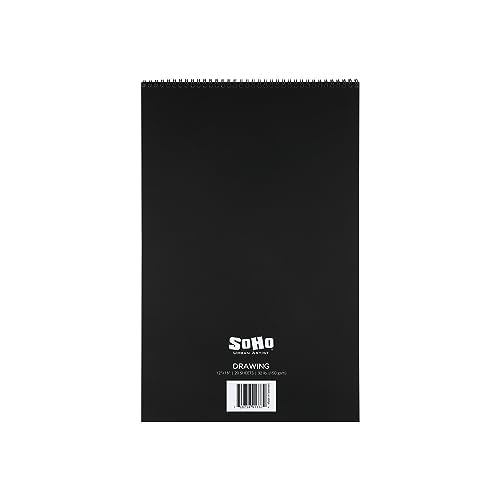 SoHo Urban Artist Softcover Drawing Pad - 12"x18" - 92 lbs/150gsm, Mixed Media, 24 Dual-Sided Sheets, Acid-Free, Wire-Bound, Micro-Perforated, Repeated Erasing & Reworking - size: 12"x18"