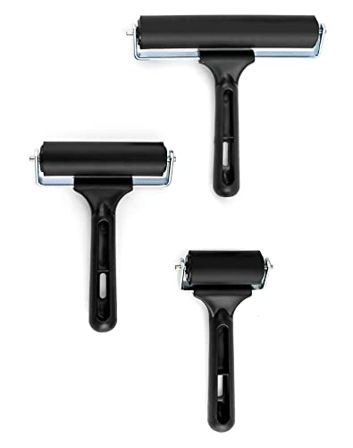 QWORK Soft Rubber Brayer Rollers for Printmaking, Painting, 3-Pack of Art Tools 2-3/8", 4", 6" - size: 2-3/8"+ 4"+ 6"