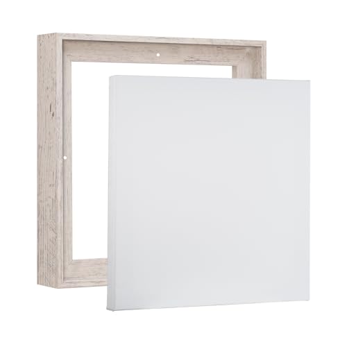 PIXY CANVAS Value Pack of 8x8 Stretched Canvas 1-1/2 (1.5) inch deep and Floater Frame for Your Paintings/Artwork/Wall Art/Wall Decor (Distressed White, 8 x 8 inch, Square) - color: Distressed White, size: 8 x 8 inch