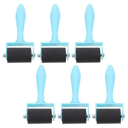 GARIOUANS 6pcs Hard Rubber Printmaking Rollers Set with Blue Handles, Ink Applicator Tools for Relief Printing and Crafting Projects