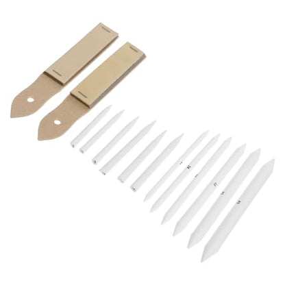 NUOBESTY 14pcs Sketching Blending Stumps and Tortillions Set with Sandpaper, Kneaded Eraser, Pencil Extender, and Drawing Pencils for Student Artists in Dark Gray Carrying Case