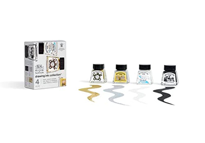Winsor & Newton Collection Drawing Ink Set, Set of 4, Black, White, Metallic Tones - style: Metallic Tones