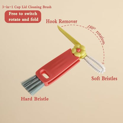 3 in 1 Cup Lid Cleaning Brush, Cup Lid Cleaning Brush Brush for Bottle Gap Tight Spaces, Lid Cleaning Brush 3 Pack Multifunctional Bottle Cleaning Tools