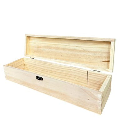 Unfinished Wood Craft Box Unfinished Wood with Clasp Unpainted Rectangle DIY Artist Tool Brush Storage Case for Crafts,Gift Jewelry Photo Box - size: 14.4 inches x 3.9 inches x 3.1 inches