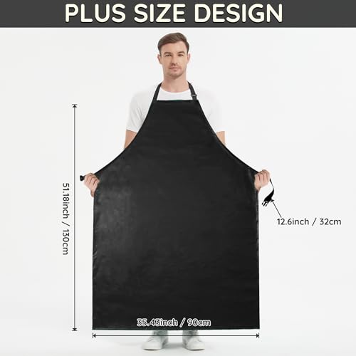 Thicker Rubber Apron, Extra Long Adjustable Apron, Heavy Duty Oil&Chemical Resistant Waterproof Work Aprons - color: Black