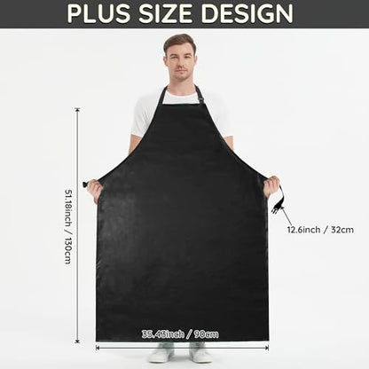Thicker Rubber Apron, Extra Long Adjustable Apron, Heavy Duty Oil&Chemical Resistant Waterproof Work Aprons - color: Black