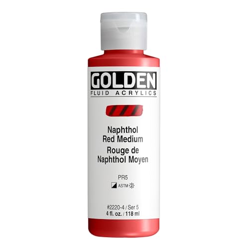 GOLDEN Fluid Acrylics, Naphthol Red Medium, 4 fl. oz. Bottle, Professional Acrylic Paint, Semi-Opaque