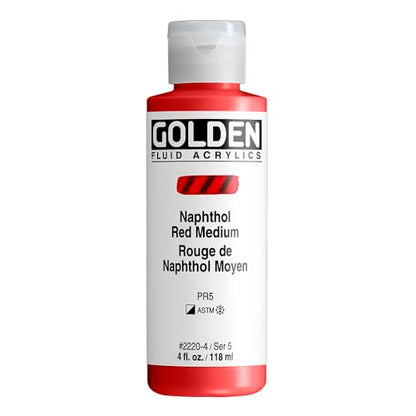 GOLDEN Fluid Acrylics, Naphthol Red Medium, 4 fl. oz. Bottle, Professional Acrylic Paint, Semi-Opaque