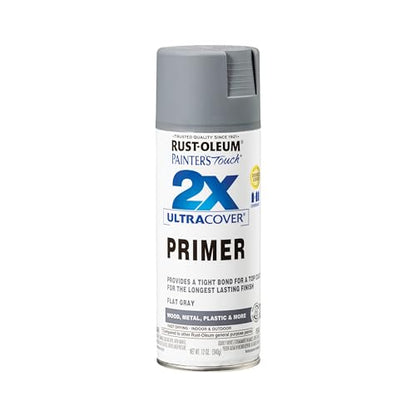 Rust-Oleum 334017 Painter's Touch 2X Ultra Cover Spray Primer, 12 oz, Flat Gray, (Pack of 1) - color: Gray, size: 12 fluid ounce (Pack of 1)