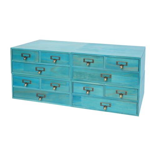 Desk Drawer Organizer | 12 Drawers Apothecary Cabinet | Apothecary Supplies Vintage Chests | Desktop Chest Drawer | Wooden Desk Drawer Organizer for Tea Collection, Stationery (Blue) - color: Blue