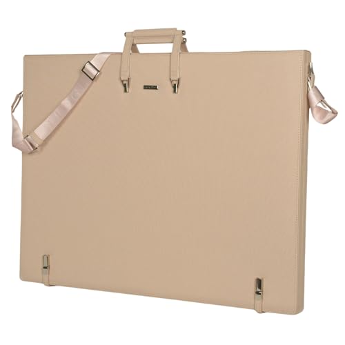 Luxury Art Bag and Leather Portfolio - A3/A2 Leather Padfolio for Artists and Professionals (Black, Silver, Mink, Powder Pink), Powder Pink, A2 - color: Powder Pink, size: A2