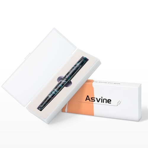 Asvine C80 Fountain Pen #8 Stub 1.1mm Nib Large Handcraft Calligraphy Art Drawing Pen with Converter Pen Case Collection Set (Green Ripple) - color: Green Ripple, style: Stub