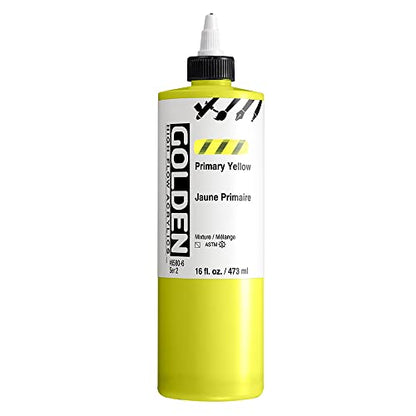 GOLDEN High Flow Acrylics, Primary Yellow, 16 fl. oz. Bottle, Professional Acrylic Paint, Semi-Transparent