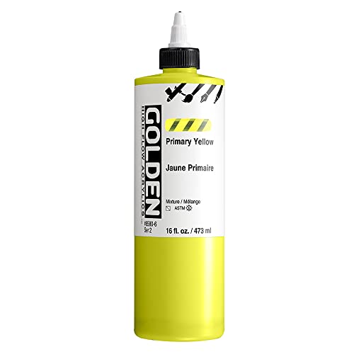 GOLDEN High Flow Acrylics, Primary Yellow, 16 fl. oz. Bottle, Professional Acrylic Paint, Semi-Transparent