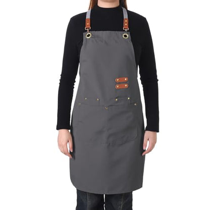 Aoomzoon Durable Kitchen Apron,Multifunctional Chef Aprons for Women & Men with Pockets for Cooking Baking & Daily Use - color: Grey