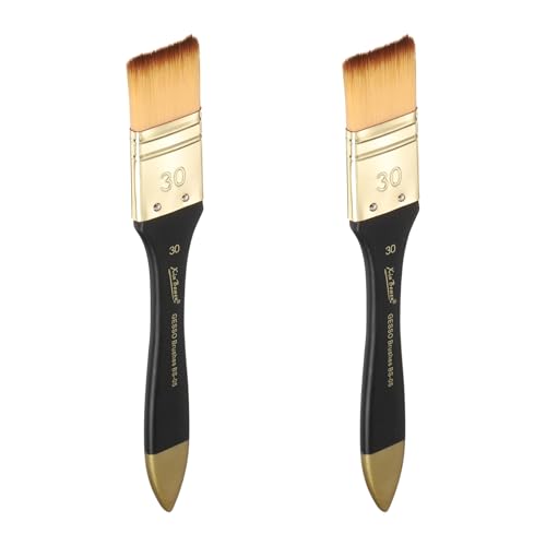 uxcell 2 Pcs Flat Paint Brush 1.18" Width Nylon Acrylic Painting Brushes Professional Paint Tools with Wooden Handle for Watercolor Oil Crafts Face Body Art, Yellow - size: 1.18"