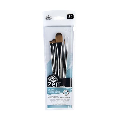 Royal & Langnickel Zen 5pc Standard Handle Brush Set, Includes - Oval Wash, Angular, Round, Chisel & Liner Brushes