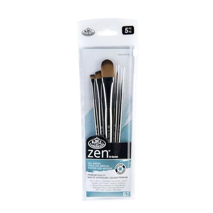 Royal & Langnickel Zen 5pc Standard Handle Brush Set, Includes - Oval Wash, Angular, Round, Chisel & Liner Brushes