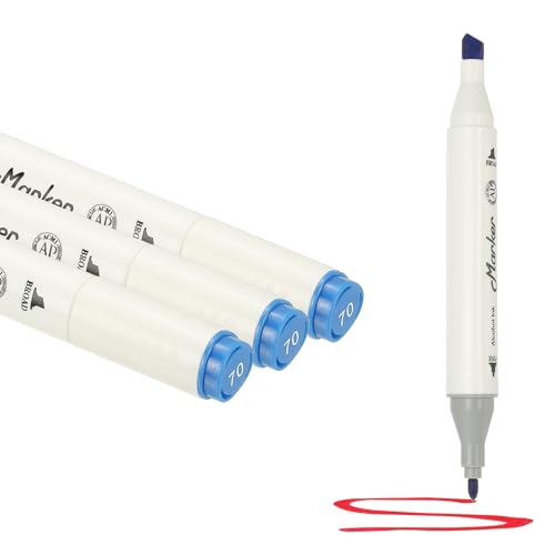 PATIKIL Dual Tip Markers, 3 Pcs Dual Tip Alcohol Markers Set White Barrel with Brush Tip and Fine Tip for Illustration Artist Adult Coloring Drawing Permanent Sketching, Blue - color: Blue