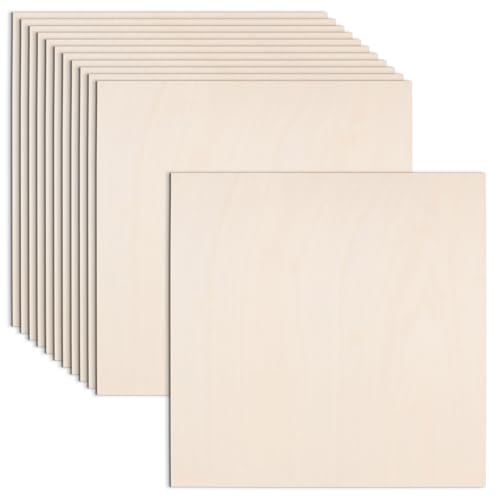 AWIZOM 12 Pcs Basswood Plywood Sheets 18x18x1/8 Inch Unfinished Wood Board | 3mm Thick Blank Wooden Panel for Laser Cutting Burning Architectural Models Staining Painting DIY Crafts Projects - size: 18 x 18 inch