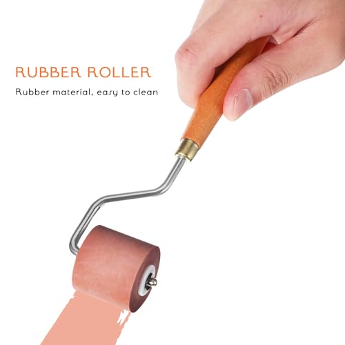 BESTYASH Rubber Roller Set Printing Tool for Printmaking 3pcs with Three Different Widths, Smooth Rolling Handle Made of Wood and Stainless Steel for Craft Stamping and Artistic Projects