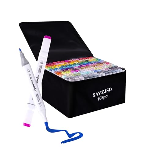 SAVZJSD 168 Colors Alcohol Markers, Dual Tip Markers for Artists or Adults in Coloring, Painting(Fine & Broad) - color: 168 Colors
