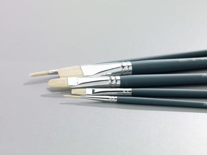 Winsor & Newton Foundation Oil Hog Brush Set, Long Handle, Round Filbert & Flat, 6 Pack - size: Round 3 & 6, Filbert 3 & 6, Flat 10 & 14 (Long)