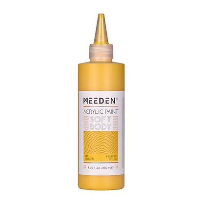 MEEDEN Mid Yellow Acrylic Paint: Matte Finish 250ml/8.45oz Soft Body Bulk Acrylic Colors in Ergonomic Bottle - Fluid Flow Art Paints for Adults Artists Canvas Art Painting - color: Yellow Middle