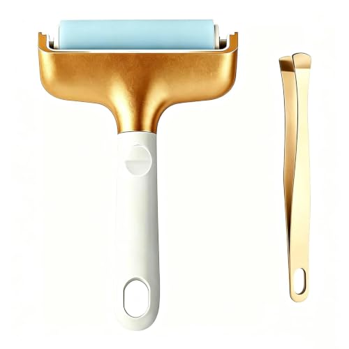 Corey-Z Brayer Roller & Tweezers Set, Vinyl Roller Rubber Brayer for Crafting, Heat Transfer Vinyl Remover for Cricut/Silhouette, Gold - color: Gold