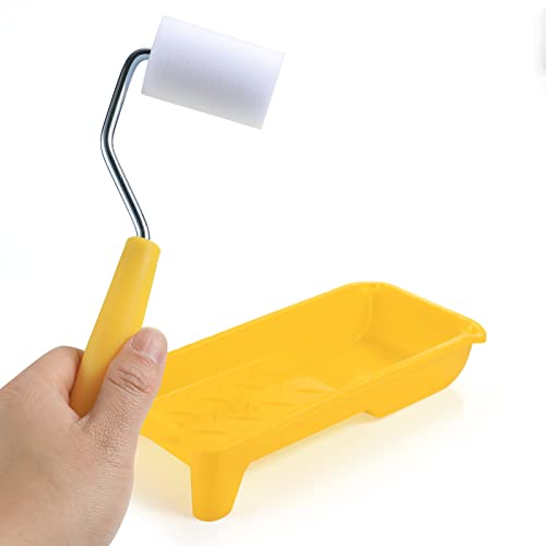 Foam Paint Roller, 2 Inch Mini Paint Roller Kit with High-Density Foam Roller Refills *6, Paint Tray, and Roller Handle, Small Sponge Paint Roller for Touch-ups and Smooth Finishes - size: 2 Inch