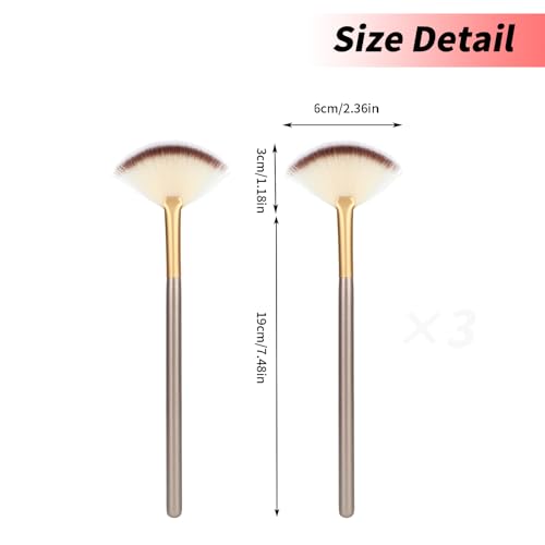 3Pcs Slim Soft Fan Brush, Fan Shape Makeup Brushes for Highlighter, Fluffy Packing Brush Facial Brushes Applicator for Esthetician Cosmetic Mud Cream Glycolic Peel Masques(3Pcs)