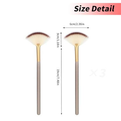3Pcs Slim Soft Fan Brush, Fan Shape Makeup Brushes for Highlighter, Fluffy Packing Brush Facial Brushes Applicator for Esthetician Cosmetic Mud Cream Glycolic Peel Masques(3Pcs)