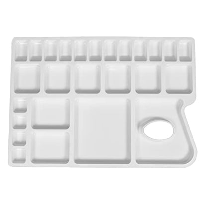 ZAHEPA Paint Tray, Large Paint Palette Tray with Thumb Hole, Plastic Paint Tray Palette with 16 Color Compartments, 8 Mixing & 2 Water Storage Areas, Watercolor Mixing Tray, Art Palette for Artists - style: Rectangle - 16 Compartments