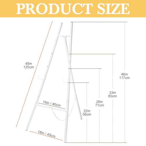 CroBlissful White 50" Easel Stand for Wedding Sign Adjustable 3Tier Height Display Easel with Chain Heavy Duty Floor Tripod for Welcome Wedding Sign Painting Canvas Baby Shower Party Poster (Metal) - color: White