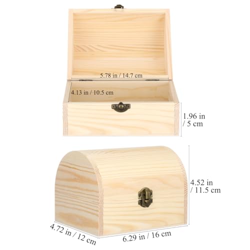 Cabilock Large Wooden Treasure Chest Box Solid Arc Design Storage Chest Box with Buckle 6.29 X 4.72 X 4.52 in Wood for Crafts Trinkets Candy Gift Packaging Home Organization