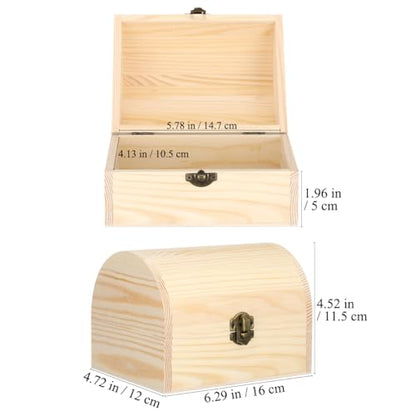 Cabilock Large Wooden Treasure Chest Box Solid Arc Design Storage Chest Box with Buckle 6.29 X 4.72 X 4.52 in Wood for Crafts Trinkets Candy Gift Packaging Home Organization