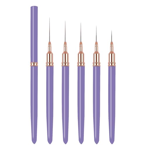 5PCS Liner Brushes for Nails, Nail Art Liner Brushes Set, 6/9/12/15/18mm Thin Detail Brush for Long Lines & Fine Drawing, UV Gel Polish Painting Nail Design Tools - Purple - color: Purple