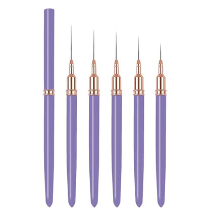 5PCS Liner Brushes for Nails, Nail Art Liner Brushes Set, 6/9/12/15/18mm Thin Detail Brush for Long Lines & Fine Drawing, UV Gel Polish Painting Nail Design Tools - Purple - color: Purple