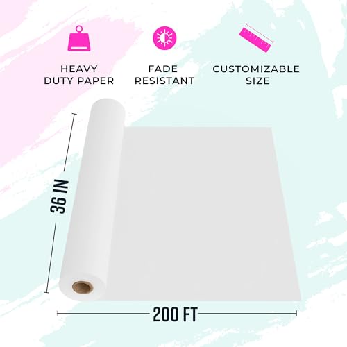 Bryco Goods 36" x 2400" (200') White Kraft Paper Roll - Made in USA - Craft Paper for Bulletin Board Art Table Covering Drawing Gift Wrapping Bouquet Packing Parcel 80GSM - color: White, size: 36" x 200'